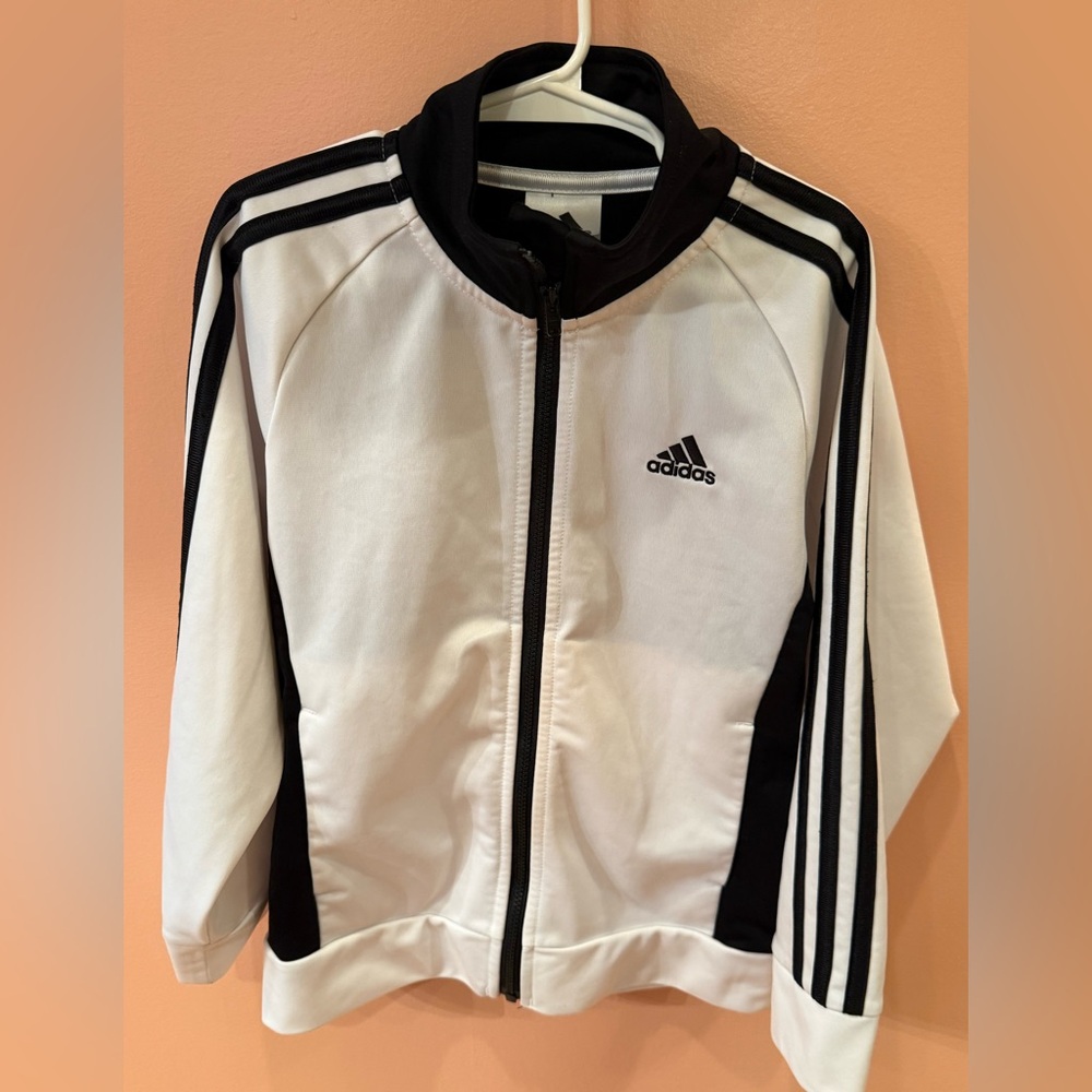 Boys Adidas white & Black Logo Track Jacket-Size 6